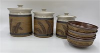 Vintage Brown Wheat Canisters & Bowls