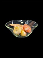 6 Pc Carved Stone Fruit & Glass Bowl