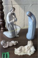 4 Lladro Figurines. Mary Joseph, Child Sleeping