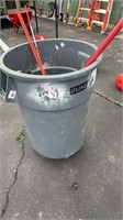 ROLLING RUBBER GARBAGE CAN, SHOP BROOM, LOAD LOCK,