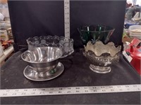 Vtg Grn Cut Glass Pedestal & Various Style Bowls