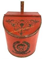 Red Belgium Tole Handpainted Coffee Tin Container.