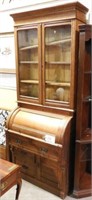 Lot #2208 - Antique Oak cylinder roll secretary