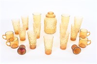 Vintage Amber Glass Tumblers, Canister, Mugs