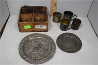 Primitive Box with four children silver plate cups