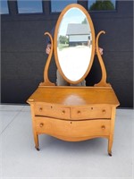 Wooden Dresser with Mirror - Birds Eye Maple