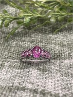 .925 Sterling Silver Pink Sapphire 7-Stoned Ring