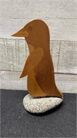 Hand Crated Wooden Bird On Rock Base Signed 6.5" T