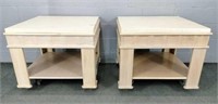 2x The Bid Wood Frame Faux Marble Top Lamp Tables