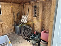 Shed Wall Contents - Metal Trash Can, Hand Tools
