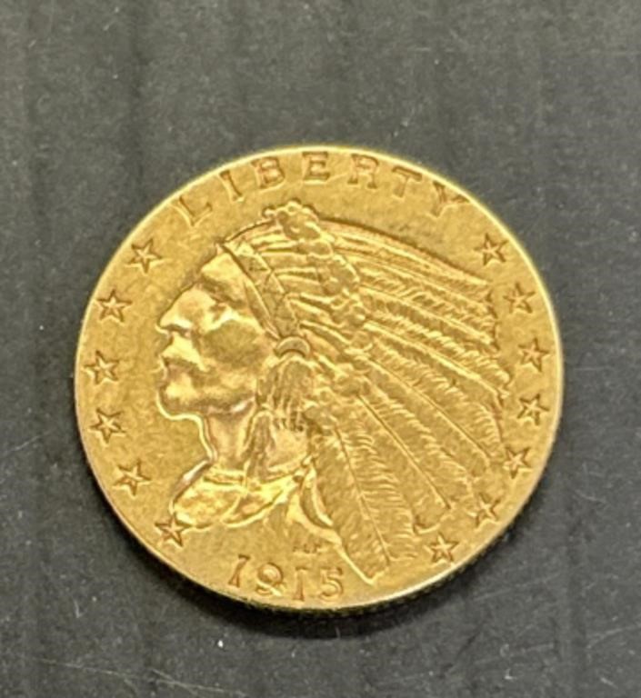 1915 Indian Head $2.5 US Gold Coin 4.3g