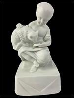 Vintage Porcelain Bisque Child w/Cat Statue