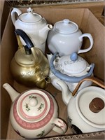 Box of 
Assorted tea kettles/pots