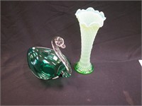 Green opalescent Diamond Point vase by Northwood