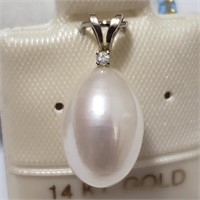 $100 14K  Freshwater Pearl Diamond(0.08ct) Pendant