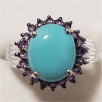 $200 Silver Turquoise Amethyst Ring