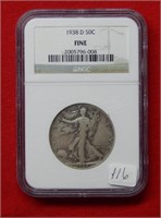 1938 D Walking Liberty Silver Half $ NGC FINE