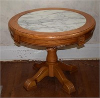 (L) Oak Marble Top Lamp Table