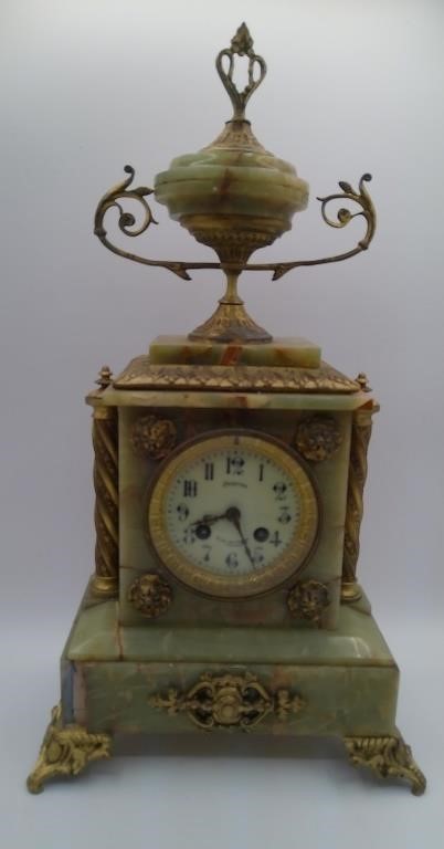 French Empire Onyx & Brass Style Clock.