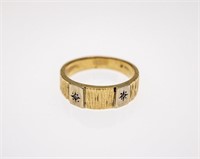 10KT GOLD RING TEXTURED WITH (2) SMALL DIAMONDS