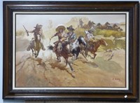 A. Bunting Cowboy Gang Oil on Canvas Painting