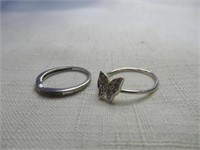 2pc Sterling Silver Butterfly & Band Rings
