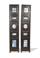 Pair of Chinese Wood Panels w/ Porcelain, 19th C#