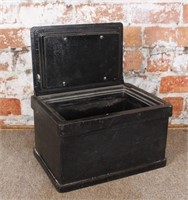 An Antique Cast Iron Strong Box/Safe, w/key, VG