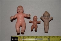 (3) Vtg Miniature Porcelain/Plastic/Rubber Dolls