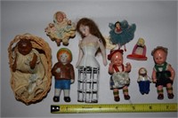 Lot of Small Antique/Vtg Dolls w/ Bisque, Plastic+