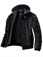 wantdo Men's Faux Leather Jacket with Removable Ho