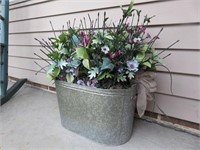 Faux Floral Arrangement in Galvinized AluminumTub