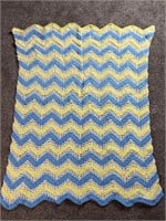 Handmade Blue/Yellow/White Crotchet Blanket