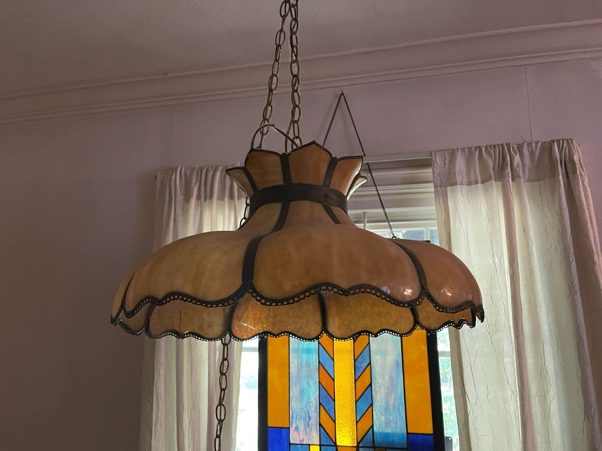 Vintage Slag Glass Hanging Light Fixture