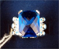 New Sterling Silver Large Blue Stone Dinner Ring
