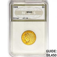 1909 $5 Gold Half Eagle NGS MS65