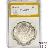 1891-S Morgan Silver Dollar PGA MS60