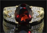 14kt Gold Natural 4.67 ct Garnet & Diamond Ring