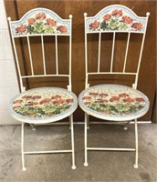 (2) Mosaic tile patio folding chairs 35 1/2”, one