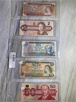 $2, $5, $20 & $50 Canadian Bills