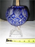 Bohemain Cobalt Blue Crystal Cut Candle Holder 7"T