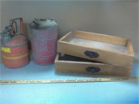 Vintage metal  gas safety cans and 2 decorative
