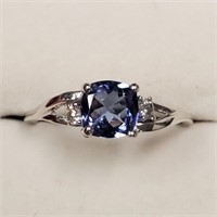 Certified 14K Tanzanite(0.8ct) Diamond(0.06ct) Rin