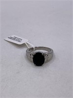 NEW THAI BLACK SPINEL STAINLESS STEEL RING