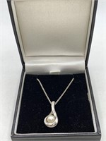 SIGNED BL STERLING SILVER,PEARL & DIAMOND PENDANT