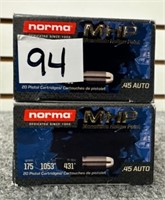(40) Rounds of Norma .45 Auto MHP 175 Gr.