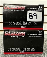 (100) Rounds of Blazer .38 Spl. 158 Gr.