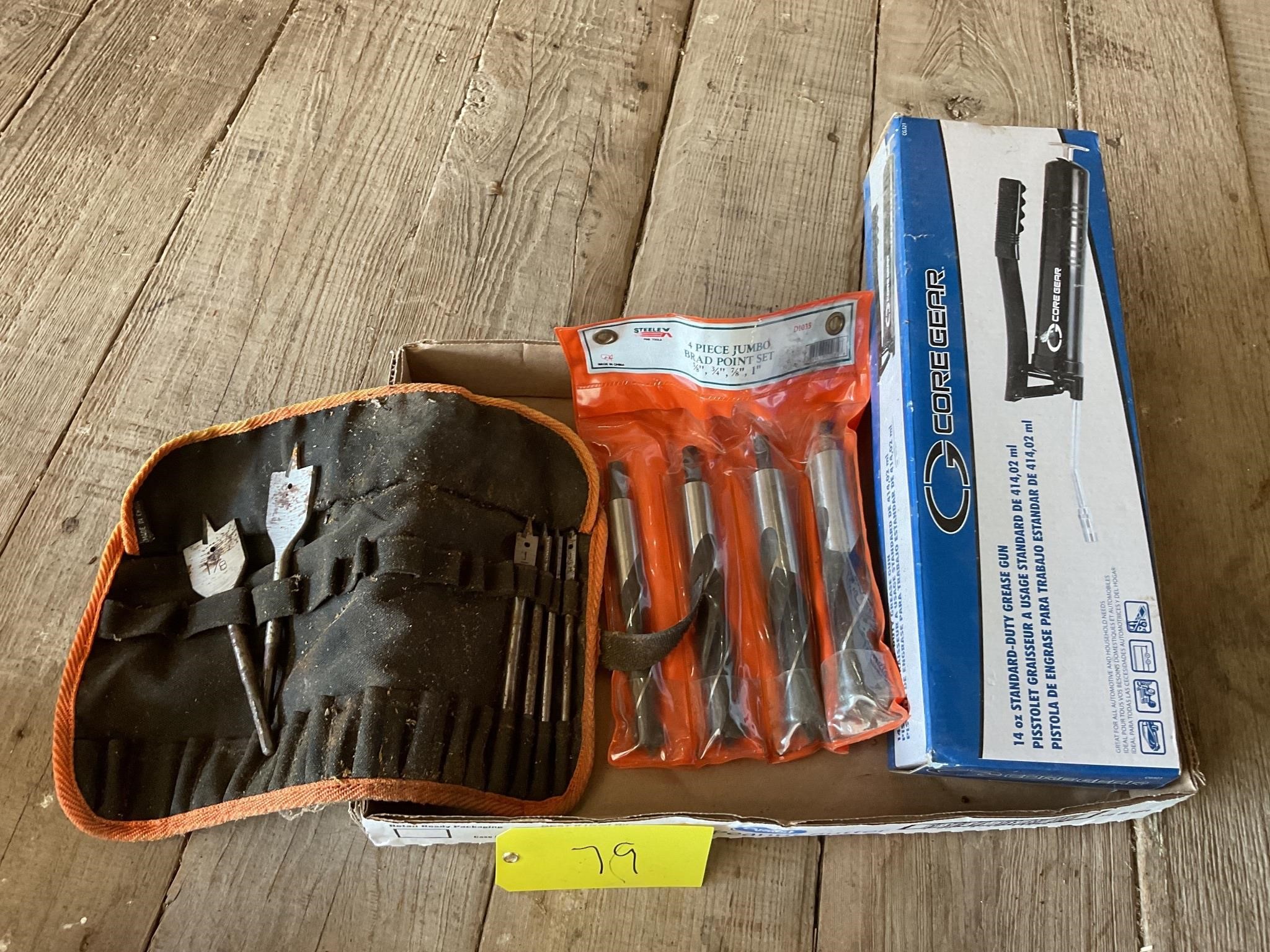 Jumbo brad point bits and other tool lot