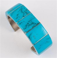 Turquoise Bangle or Cuff Bracelet Signed JJ.