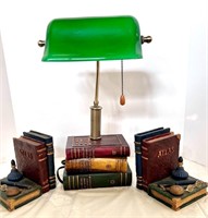 Vintage Bankers Lamp with Bookends